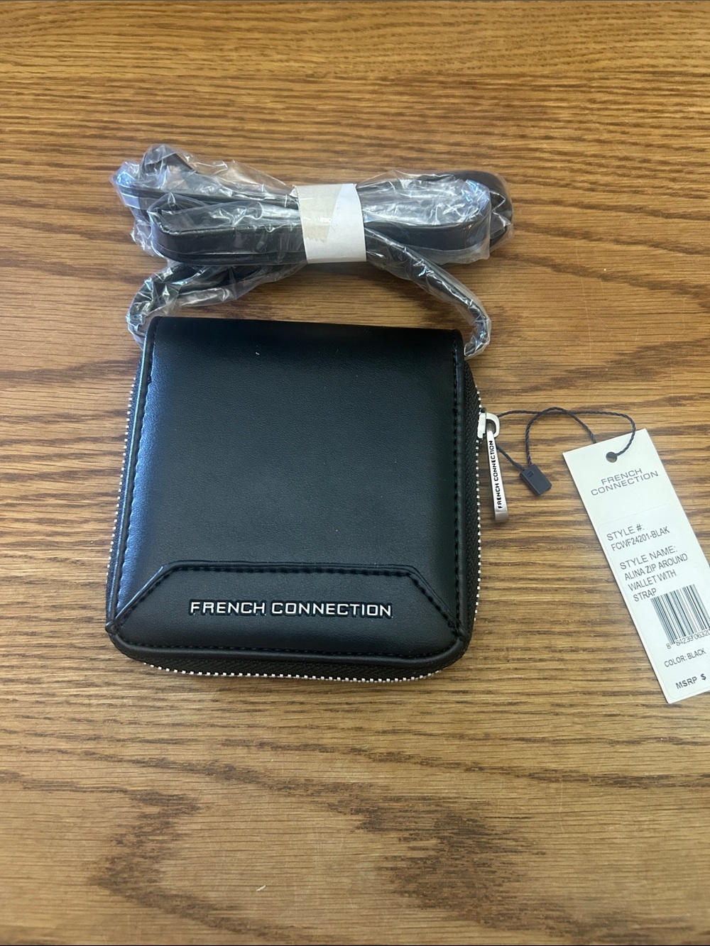 French Connection Black Zip-Around Men's Wallet with Detachable Strap